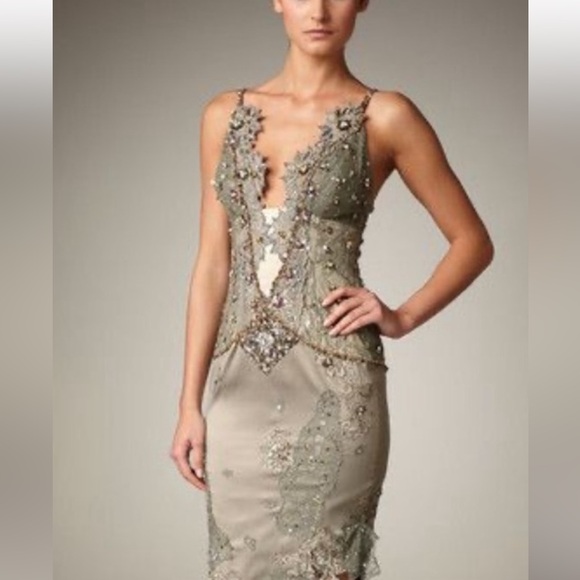 Women's Mandalay Embellished Cocktail Dress Size 4 Taupe Metallic - Picture 9 of 9